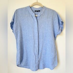 Kal Rieman Shirt Women’s Medium Chambray Blue Linen Cuffed Cap Sleeve Top